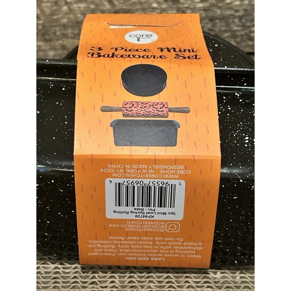 Core‎ Kitchen Halloween Mini Bakeware 3 Pcs Set Bats Loaf Springform Rolling Pin